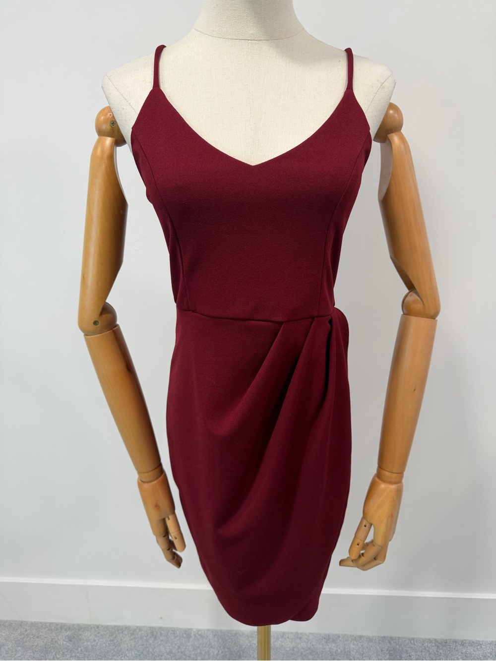 Lulu's Burgundy Spaghetti-Strap Draped Mini Dress